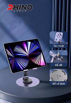 Kệ đỡ điện thoại 360° Rhino KP305, giá đỡ hợp kim nhôm cao cấp để bàn tiện lợi có thể gấp gọn - Hàng chính hãng