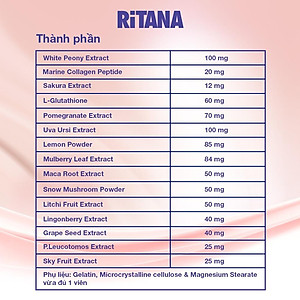 [Hộp 30v] Viên Uống Trắng Da Ritana Ecogreen Chứa Glutathione Mờ Sạm Nám, Chống Nắng Cho Da
