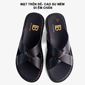 Dép nam quai ngang da bò Nappa cao cấp Bụi Leather E103, đế đúc nguyên khối khâu viền thủ công đi êm chân, Bảo hành 12 Tháng