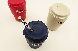 Combo cốc giữ nhiệt có nắp xoay Here 320ml + set 150 chiếc ống hút φ5x180mm - made in Japan