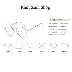 Kính Giả Cận, Gọng Kính Cận Nam Nữ Viền Dày Dáng Tròn Kim Loại Hàn Quốc Chống Ánh Sáng Xanh (Bạc)