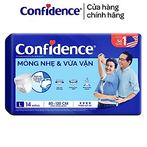 Tã quần người lớn Confidence Slim&Fit mỏng nhẹ vừa vặn size L gói 14 miếng