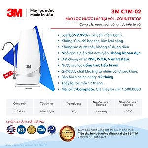 Máy Lọc Nước Uống Để Bàn 3M CTM-02 Cao Cấp, Không Cần Khoan Đục, Tự Lắp Đặt Đơn Giản - Hàng Chính Hãng 3M