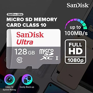 Thẻ nhớ Micro SD SanDisk Ultra 256Gb-128G UHS-I - 100MB/s Class 10, Thẻ nhớ camera, Thẻ nhớ điện thoại - hàng chính hãng