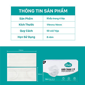 Khẩu Trang Y Tế 4 Lớp Niva Hộp 50 Cái Kháng Khuẩn, Ngăn Khói Bụi, Vi Khuẩn Hàng Chính Hãng Cao Cấp