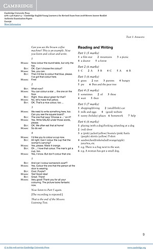 Cambridge English Young Learners 2 for Revised Exam from 2018 Movers Answer Booklet: Authentic Examination Papers