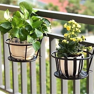 Giá kim loại để chậu hoa, cây cảnh mini có móc treo ban công tiện lợi - ĐEN