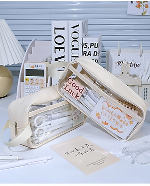 Hộp bút Túi Đựng Bút Trong Suốt Cỡ Lớn Chống Thấm Nước Phong Cách Hàn Quốc / Túi đựng đồ dùng cá nhân ,túi du lịch Tặng kèm sticker trang trí  - Hàng Chính Hãng