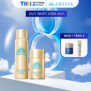 Bộ đôi Kem chống nắng dạng xịt dưỡng da bảo vệ hoàn hảo + Kem chống nắng dạng sữa dưỡng da kiềm dầu bảo vệ hoàn hảo (Anessa Gold Spray 60g + Gold Milk 20ml)