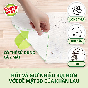 Khăn ướt thay thế cây lau siêu tốc Scotch Brite 3M, 28 cm x 21cm, 8 miếng/gói, kháng khuẩn 99,9%, hương trà xanh thơm mát, tĩnh điện giúp hút và giữ bụi bẩn, tóc,… , phù hợp với nhiều bề mặt