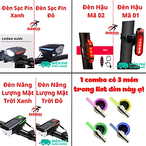 combo Đèn xe đạp thể thao siêu sáng có còi pin sạc chống nước + Đèn chiếu hậu cảnh báo TẶNG 2 ĐÈN GẮN VAN XE