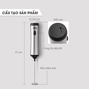 Máy đánh bọt cafe cầm tay Lebenlang LBL4583, sạc điện nhỏ gọn tiện lợi, công suất 10W,bảo hành 2 năm - hàng chính hãng