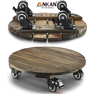 Đế Lót Chậu Cây Có Bánh Xe Cao Cấp ANKAN, Tròn Màu Xám Đen R35cm, Tải trọng 150 Kg, Di Chuyển Chậu Cây Êm Ái, Không Ồn