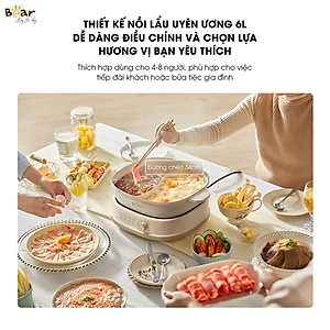 Nồi Lẩu 2 Ngăn Bear Đa Năng Nhiều Chế Độ Nấu Lẩu Hầm Ninh Chiên Rán Xào Chống Dính Cực Tốt Kháng Khuẩn 99,99% - SB NL60U HÀNG CHÍNH HÃNG