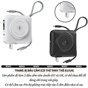 Pin sạc dự phòng kiêm củ sạc nhanh 45W kèm dây sạc Type-C / L (iP/iPad) và Sạc Không Dây từ tính Magnetic, Pin 15000mAh, Jack cắm EU/UK hiệu WIWU 6 in 1 All-Round - Hỗ trợ sạc cho iPhone / iPad / Macbook / Laptop, đạt chuẩn hàng không - hàng nhập khẩu