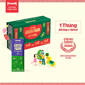 Thùng 48 Hộp Sữa Tươi Tiệt Trùng Vinamilk Green Farm Rất ít đường - Lốc 4 Hộp 180ml