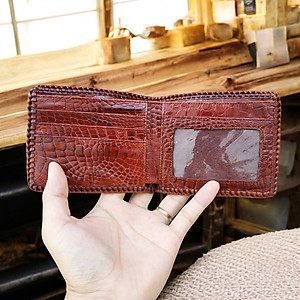 Ví Nam Da Cá Sấu. Ví 2 Mặt Đan Viền Thủ Công - Dáng Ngang Dễ Sử Dụng