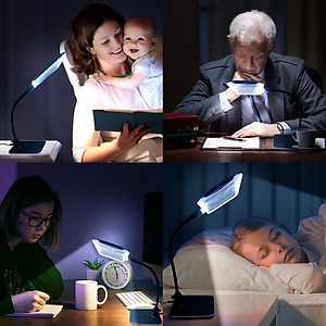 Kính lúp cao cấp để bàn đọc sách, đọc điện thoại Magnipros 1819+CP (4X, có đèn led chống chói và giảm mỏi mắt, có thể để bàn hoặc kẹp bàn)