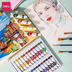 Màu bột Gouache Deli dạng tuýp 12ml Deli - 5/12/24 màu - 1 hộp - EC11 .