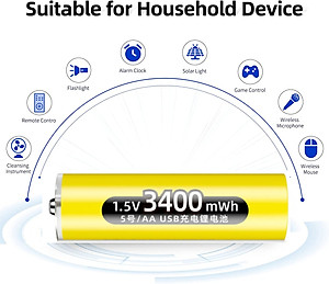 Pin sạc 1.5V AA 3400mWh Doublepow sạc trực tiếp bằng cổng USB, có sạc nhanh, dùng cho đồ chơi, điều khiển tivi. micro. Doublepow Rechargeable AA Lithium Batteries with USB Cable,1.5V AA Li-ion Battery,3400mWh High Capacity Double A Battery. Hàng Nhập Khẩu