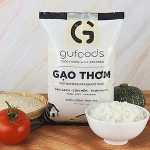 Gạo thơm GUfoods (1kg) - Cơm mềm dẻo, Thơm tự nhiên, Hạt dài, Nguyên liệu vựa lúa Đồng bằng Sông Cửu Long