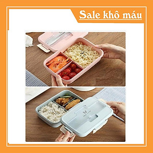  HỘP CƠM LÚA MẠCH 1 tầng 3 NGĂN KÈM ĐŨA THÌA INOX