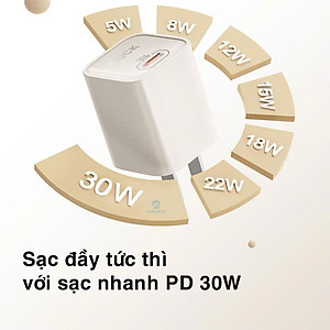 Bộ sạc nhanh type-c cho ip15 ROCK Ice²Cube sạc nhanh 30W - Hàng chính hãng Rockspace bảo hành 12 tháng