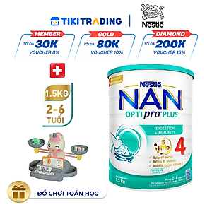 Sữa bột Nestlé NAN OPTIPRO PLUS 4 1500g/lon với 5HMO Giúp tiêu hóa tốt + Tăng cường đề kháng (2 - 6 tuổi) - Tặng Đồ chơi toán học cân bằng