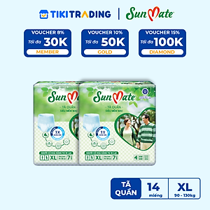 [Mẫu mới] Combo 2 Tã quần SunMate siêu mềm mại G1 mới size XL-07 miếng
