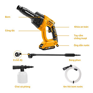 Máy rửa xe ô tô, xe máy dùng pin INGCO CPWLI2008 (Chưa bao gồm pin và sạc đi kèm)