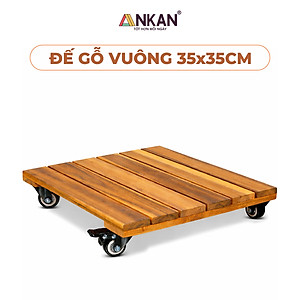 Đế Đôn Chậu Cây Có Bánh Xe Cao Cấp ANKAN Hình Vuông Màu Vàng 35x35 Cm Tải trọng 120 Kg Gỗ Tràm Bông