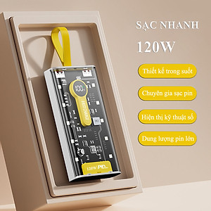 Sạc Dự Phòng trong suốt 30000mAh - sạc siêu nhanh, tích hợp 4 cáp, 2 cổng usb, sạc cùng lúc nhiều điện thoại - Hàng chính hãng