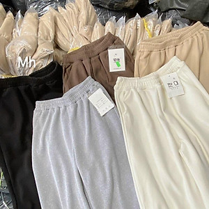 Quần Jogger Bo Gấu Trơn Nỉ Nhung Tăm Nữ Unisex