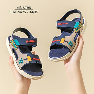 Sandal bé trai Happy nhựa dẻo êm bền quai hậu hở mũi xanh đen thời trang trẻ em 3 - 8 tuổi phong cách Hàn Quốc ST95