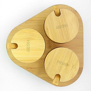 Bộ 3 hủ thủy tinh đựng gia vị khay gỗ Hobby Home Decor VTG có muỗng