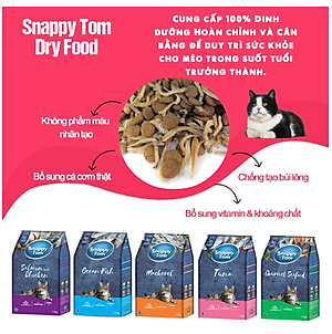 Thức Ăn Hạt Cho Mèo Snappy Tom có Topping Cá Cơm Cho Mèo - 1.5Kg,