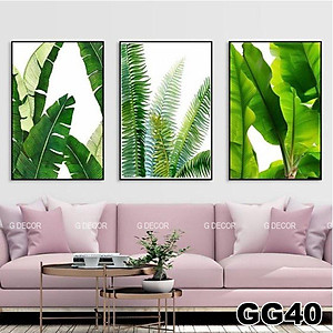 Tranh treo tường canvas lá cây nhiệt đới trang trí phòng khách, phòng ngủ, phòng ăn, decor spa phong cách hiện đại