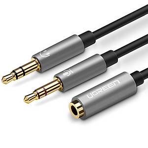 Dây Audio chuyển tai nghe 3.5mm đầu cái sang 2 đầu Mic và Tai nghe đầu đực mạ vàng dài 20CM UGREEN AV140 20899 - Hàng Chính Hãng