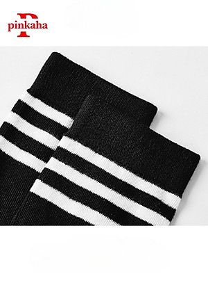 Tất Đùi Dày Dặn Qua Đầu Gối Dễ Thương Coplay Hàn Quốc Sọc Trắng Đen