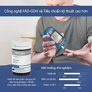 Hộp 50 Que Thử Đường Huyết Safe AQ UG Chính Hãng Sinocare Tặng Kèm 50 Kim Chích Máu