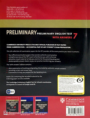 Cambridge Preliminary English Test 7 Student's Book with Answers Reprint Edition