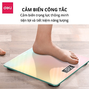 Cân Điện Tử Sức Khoẻ Thông Minh Mặt Vuông Kính Cường Lực Chịu Lực 180Kg Deli - Phù Hợp Gia Đình Trường Học -  Nhiều Màu Sắc - Hàng Chính Hãng - E86120