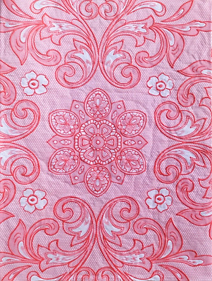 (Tặng 1 lót phần ăn 30x45 cm) Khăn Trải Bàn PAULEE 856B tròn 150cm  Hoa văn hồng, không thấm nước