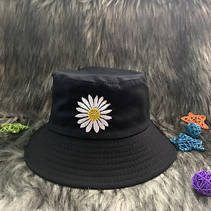 Nón Bucket, Mũ Vành Tròn Thêu Hoa Cúc ĐEN