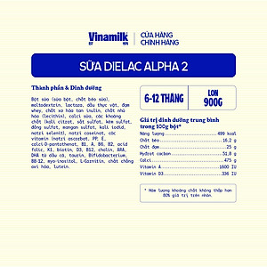 Hộp Sữa bột Vinamilk Dielac Alpha 2 - Hộp thiếc 900g (cho bé từ 6 - 12 tháng tuổi)