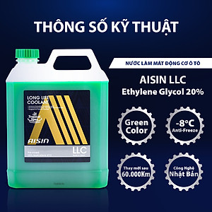 Nước Làm Mát Động Cơ Màu Xanh Lá AISIN Long Life Coolant 20% 4 Lít LCPM20A4LG - Nhập Khẩu Chính Hãng