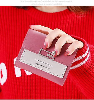 Bóp ví nữ mini gấp gọn cầm tay nút bấm chữ nhật cách điệu thời trang - Hàng cao cấp