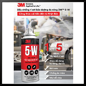 Chai Tẩy Rỉ Sét Và Bôi Trơn  3M 5-W - Hàng chính hãng - Tẩy sét, bôi trơn các loại ổ khóa, khe cửa lùa, đẩy nước ra khỏi ổ khóa xe, bugi, công tắc ôtô xe máy sau khi rửa xe, ngập nước.