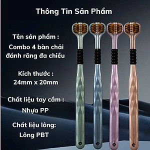 COMBO 4 Bàn Chải Đánh Răng 3 Mặt, Bàn Chải Đánh Răng Đa Chiều Làm Sạch Đồng Thời Cả 3 Bề Mặt Của Răng, Lông Mềm Mượt