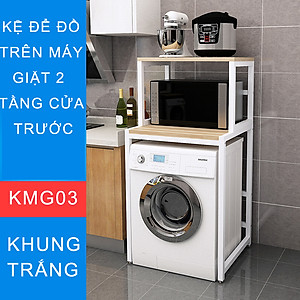 Kệ máy giặt 2 tầng cửa trước KMG03N thương hiệu 9House kệ để đồ trên máy giặt loại khung thép dày dặn sơn tĩnh điện chống bong tróc, gỗ lõi xanh phủ melamine chống nước cực bền, Sản xuất tại Việt Nam - Hàng chính hãng